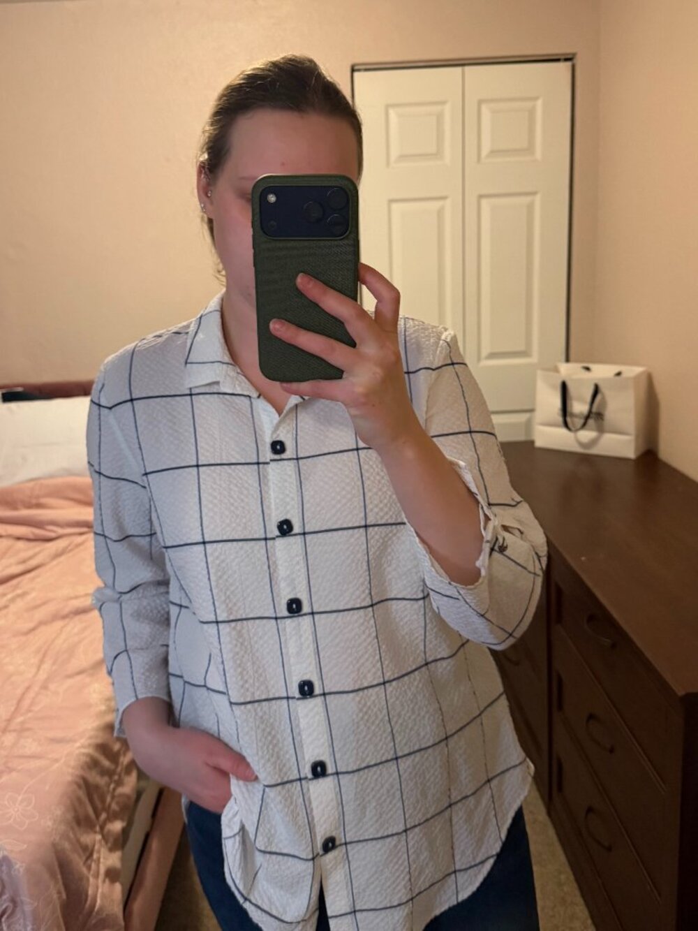 Habitat Blue White Check Button Down Collared Shirt, Size M